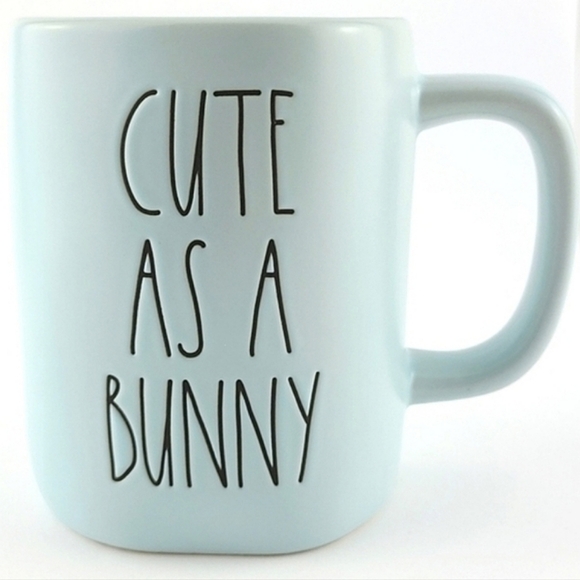 ⭐️2/ $50⭐ Rae Dunn Artisan Collection Blue Mug Black CUTE AS A BUNNY Lrg Letters - Picture 1 of 9